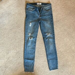 Free People ankle length button fly distressed jeans, size 26